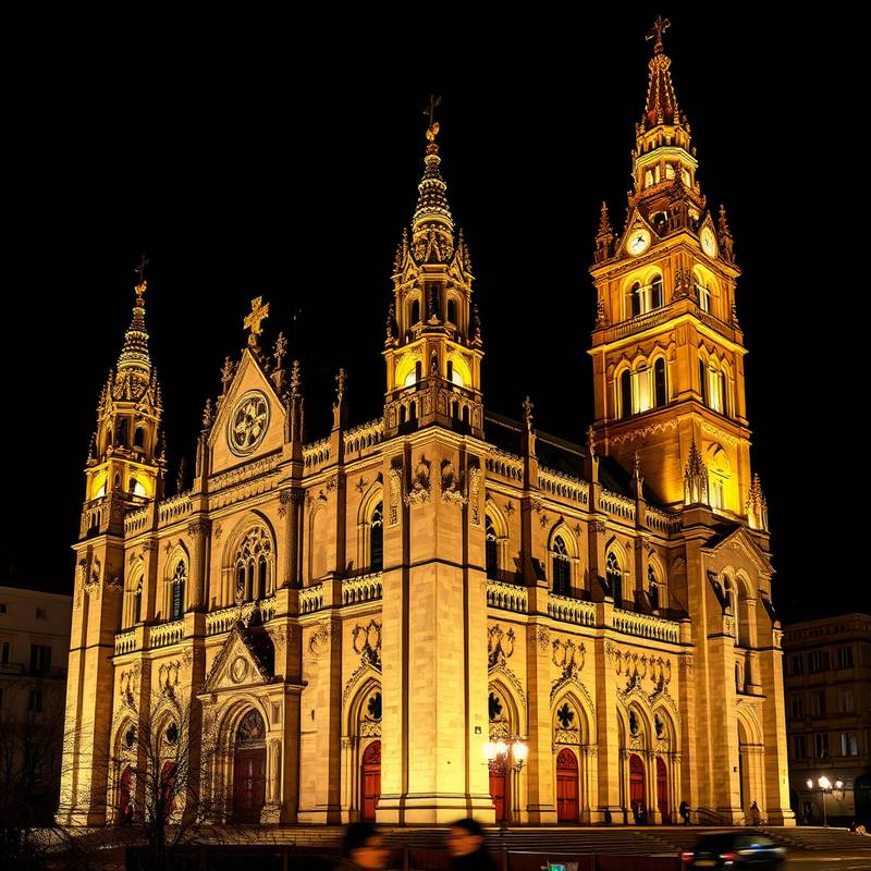 Foto de la Catedral de Santiago de Compostela iluminada por la noche