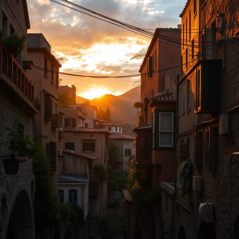 Foto de las Casas Colgadas de Cuenca al amanecer